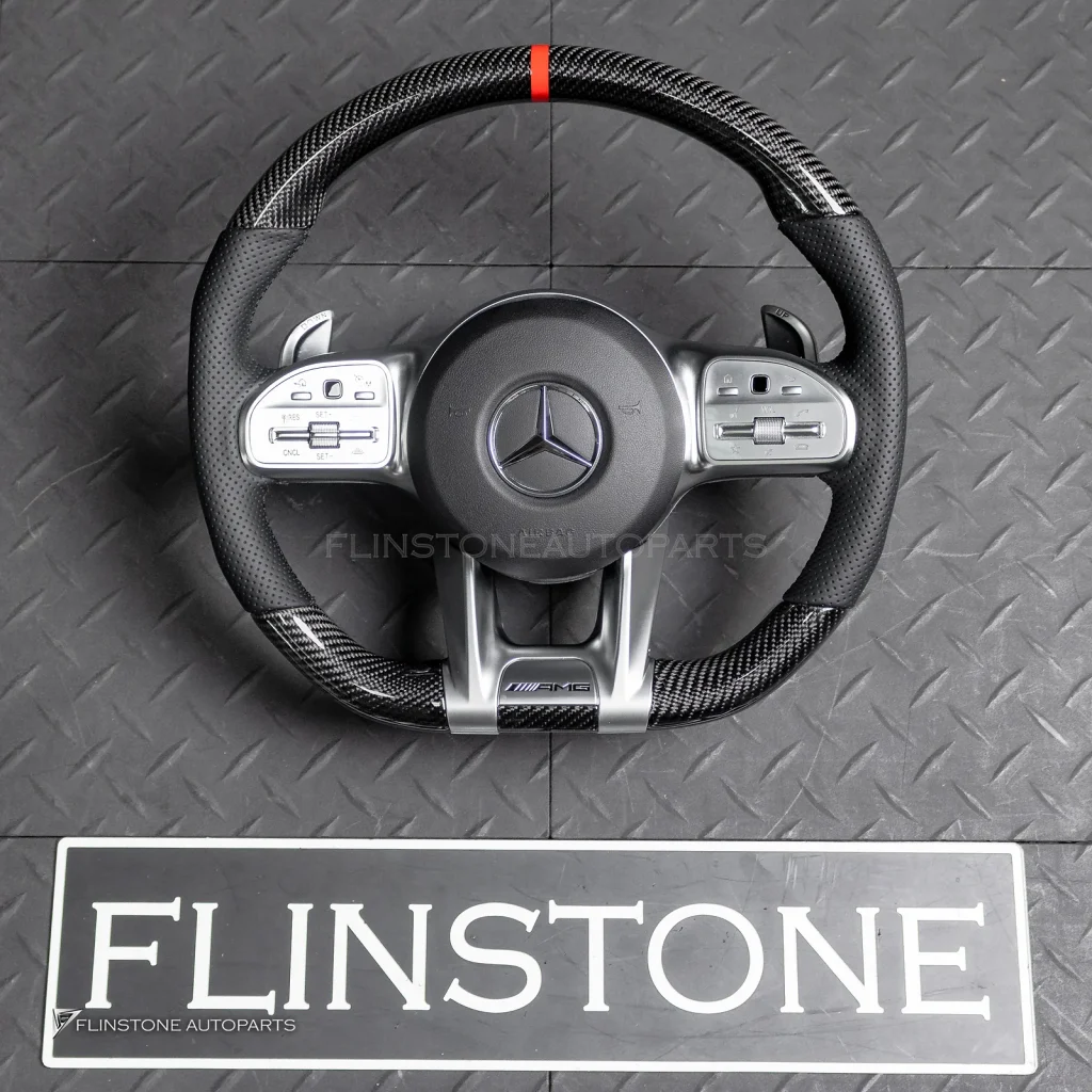 พวงมาลัย Carbon fiber พร้อม Airbag กรอบเงิน หนังดำ ด้ายดำ สำหรับ R172 SLK-Class