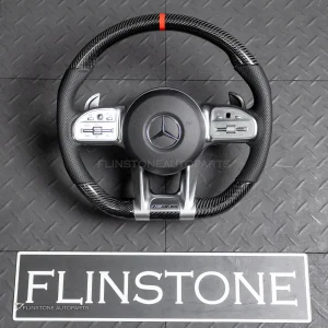 พวงมาลัย Carbon fiber พร้อม Airbag กรอบเงิน หนังดำ ด้ายดำ สำหรับ R172 SLK-Class