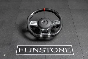 พวงมาลัย Carbon fiber พร้อม Airbag กรอบเงิน หนังดำ ด้ายดำ สำหรับ R172 SLK-Class