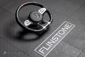 พวงมาลัย Carbon fiber พร้อม Airbag กรอบเงิน หนังดำ ด้ายดำ สำหรับ R172 SLK-Class