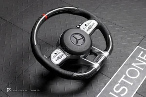 พวงมาลัย Carbon fiber พร้อม Airbag กรอบเงิน หนังดำ ด้ายดำ สำหรับ R172 SLK-Class