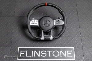 พวงมาลัย Carbon fiber พร้อม Airbag กรอบเงิน หนังดำ ด้ายดำ สำหรับ R172 SLK-Class