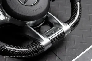 พวงมาลัย Carbon fiber พร้อม Airbag กรอบเงิน หนังดำ ด้ายดำ สำหรับ R172 SLK-Class