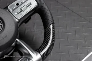 พวงมาลัย Carbon fiber พร้อม Airbag กรอบเงิน หนังดำ ด้ายดำ สำหรับ R172 SLK-Class