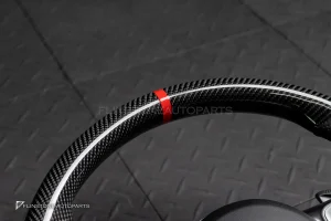 พวงมาลัย Carbon fiber พร้อม Airbag กรอบเงิน หนังดำ ด้ายดำ สำหรับ R172 SLK-Class
