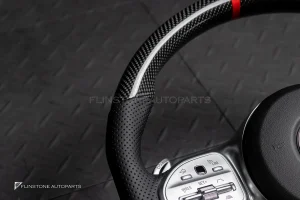 พวงมาลัย Carbon fiber พร้อม Airbag กรอบเงิน หนังดำ ด้ายดำ สำหรับ R172 SLK-Class