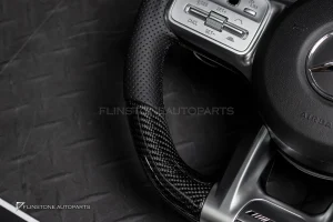 พวงมาลัย Carbon fiber พร้อม Airbag กรอบเงิน หนังดำ ด้ายดำ สำหรับ R172 SLK-Class