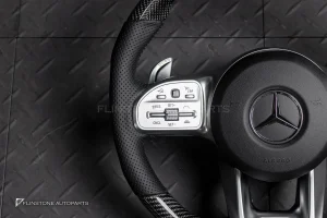 พวงมาลัย Carbon fiber พร้อม Airbag กรอบเงิน หนังดำ ด้ายดำ สำหรับ R172 SLK-Class