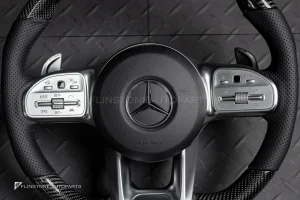 พวงมาลัย Carbon fiber พร้อม Airbag กรอบเงิน หนังดำ ด้ายดำ สำหรับ R172 SLK-Class