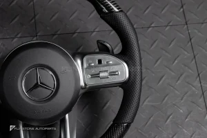 พวงมาลัย Carbon fiber พร้อม Airbag กรอบเงิน หนังดำ ด้ายดำ สำหรับ R172 SLK-Class