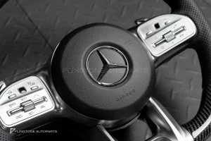 พวงมาลัย Carbon fiber พร้อม Airbag กรอบเงิน หนังดำ ด้ายดำ สำหรับ R172 SLK-Class
