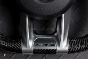 พวงมาลัย Carbon fiber พร้อม Airbag กรอบเงิน หนังดำ ด้ายดำ สำหรับ R172 SLK-Class
