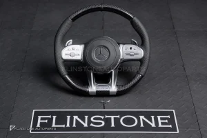พวงมาลัยพร้อมAirbag Carbon fiber สำหรับ W907 Sprinter หนังดำ ด้ายดำ กรอบเงิน
