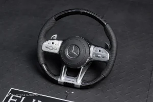 พวงมาลัยพร้อมAirbag Carbon fiber สำหรับ W907 Sprinter หนังดำ ด้ายดำ กรอบเงิน