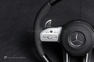 พวงมาลัยพร้อมAirbag Carbon fiber สำหรับ W907 Sprinter หนังดำ ด้ายดำ กรอบเงิน