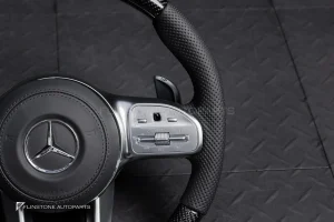 พวงมาลัยพร้อมAirbag Carbon fiber สำหรับ W907 Sprinter หนังดำ ด้ายดำ กรอบเงิน