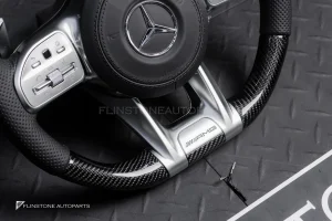 พวงมาลัยพร้อมAirbag Carbon fiber สำหรับ W907 Sprinter หนังดำ ด้ายดำ กรอบเงิน