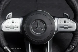 พวงมาลัยพร้อมAirbag Carbon fiber สำหรับ W907 Sprinter หนังดำ ด้ายดำ กรอบเงิน