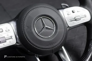 พวงมาลัยพร้อมAirbag Carbon fiber สำหรับ W907 Sprinter หนังดำ ด้ายดำ กรอบเงิน