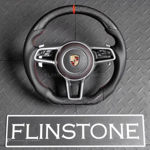พวงมาลัย Carbon fiber พร้อมAirbag สำหรับ Porsche Cayenne 958 หนังดำ ด้ายแดง