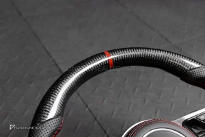 พวงมาลัย Carbon fiber พร้อมAirbag สำหรับ Porsche Cayenne 958 หนังดำ ด้ายแดง