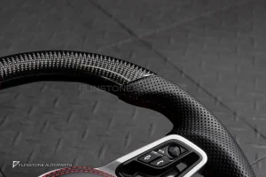 พวงมาลัย Carbon fiber พร้อมAirbag สำหรับ Porsche Cayenne 958 หนังดำ ด้ายแดง
