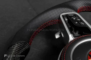 พวงมาลัย Carbon fiber พร้อมAirbag สำหรับ Porsche Cayenne 958 หนังดำ ด้ายแดง