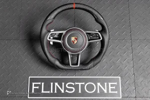พวงมาลัย Carbon fiber พร้อมAirbag สำหรับ Porsche Cayenne 958 หนังดำ ด้ายแดง