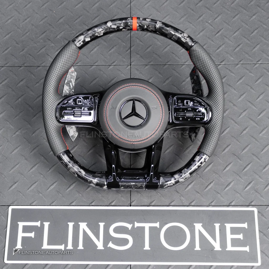 พวงมาลัย Forged Carbon พร้อม Airbag สำหรับ W253 GLC-Class Pre Facelift หนังดำ ด้ายแดง กรอบดำ