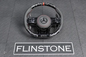 พวงมาลัย Forged Carbon พร้อม Airbag สำหรับ W253 GLC-Class Pre Facelift หนังดำ ด้ายแดง กรอบดำ