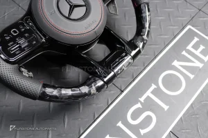 พวงมาลัย Forged Carbon พร้อม Airbag สำหรับ W253 GLC-Class Pre Facelift หนังดำ ด้ายแดง กรอบดำ