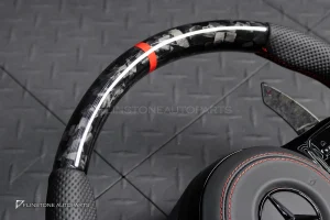 พวงมาลัย Forged Carbon พร้อม Airbag สำหรับ W253 GLC-Class Pre Facelift หนังดำ ด้ายแดง กรอบดำ