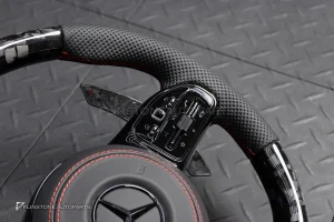 พวงมาลัย Forged Carbon พร้อม Airbag สำหรับ W253 GLC-Class Pre Facelift หนังดำ ด้ายแดง กรอบดำ