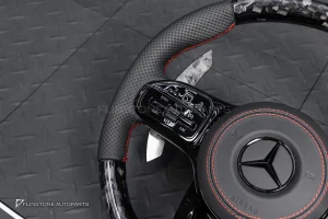 พวงมาลัย Forged Carbon พร้อม Airbag สำหรับ W253 GLC-Class Pre Facelift หนังดำ ด้ายแดง กรอบดำ