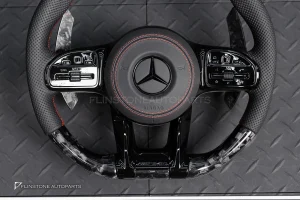 พวงมาลัย Forged Carbon พร้อม Airbag สำหรับ W253 GLC-Class Pre Facelift หนังดำ ด้ายแดง กรอบดำ