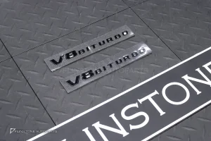 โลโก้ Mercedes Benz V8 BITURBO ติดแก้มรถ สีดำเงา