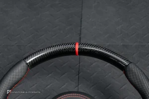 ต้องขัดคราบกาวออกก่อน พวงมาลัย Carbon fiber หนังดำ ด้ายแดง กรอบเงิน พร้อม Drive Unit สำหรับ W205 C-Class