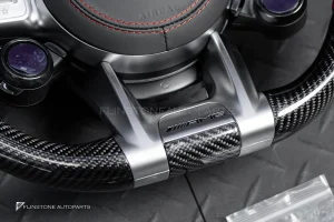 ต้องขัดคราบกาวออกก่อน พวงมาลัย Carbon fiber หนังดำ ด้ายแดง กรอบเงิน พร้อม Drive Unit สำหรับ W205 C-Class