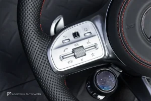ต้องขัดคราบกาวออกก่อน พวงมาลัย Carbon fiber หนังดำ ด้ายแดง กรอบเงิน พร้อม Drive Unit สำหรับ W205 C-Class