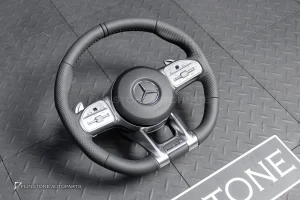 พวงมาลัย พร้อม Airbag สำหรับW212 E-Class หนังดำ กรอบเงิน ด้ายดำ