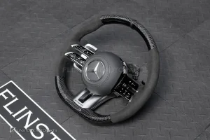 พวงมาลัย Carbon fier พร้อม Airbag สำหรับ C257 CLS-Class CLS53 AMG หนังดำ ด้ายดำ กรอบสี ดำ-เงิน