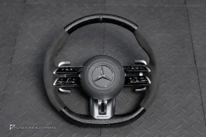 พวงมาลัย Carbon fier พร้อม Airbag สำหรับ C257 CLS-Class CLS53 AMG หนังดำ ด้ายดำ กรอบสี ดำ-เงิน