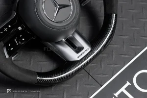 พวงมาลัย Carbon fier พร้อม Airbag สำหรับ C257 CLS-Class CLS53 AMG หนังดำ ด้ายดำ กรอบสี ดำ-เงิน