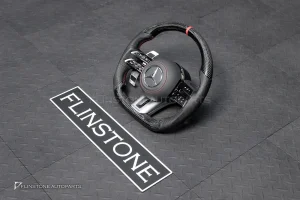 พวงมาลัย Carbon fier พร้อม Airbag สำหรับ W207 E-Class coupe หนังดำ ด้ายแดงกรอบสี ดำ-เงิน