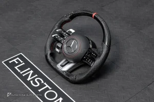 พวงมาลัย Carbon fier พร้อม Airbag สำหรับ W207 E-Class coupe หนังดำ ด้ายแดงกรอบสี ดำ-เงิน