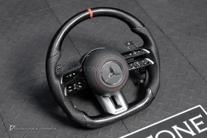 พวงมาลัย Carbon fier พร้อม Airbag สำหรับ W207 E-Class coupe หนังดำ ด้ายแดงกรอบสี ดำ-เงิน