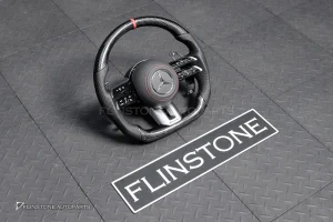 พวงมาลัย Carbon fier พร้อม Airbag สำหรับ W207 E-Class coupe หนังดำ ด้ายแดงกรอบสี ดำ-เงิน
