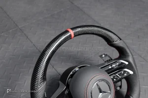 พวงมาลัย Carbon fier พร้อม Airbag สำหรับ W207 E-Class coupe หนังดำ ด้ายแดงกรอบสี ดำ-เงิน