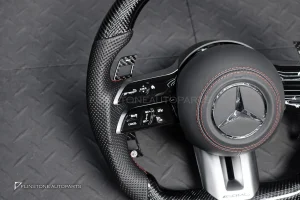พวงมาลัย Carbon fier พร้อม Airbag สำหรับ W207 E-Class coupe หนังดำ ด้ายแดงกรอบสี ดำ-เงิน