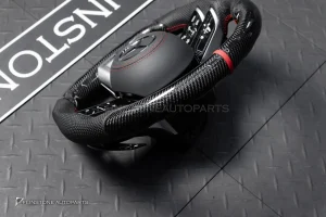 พวงมาลัย Carbon fier พร้อม Airbag สำหรับ W207 E-Class coupe หนังดำ ด้ายแดงกรอบสี ดำ-เงิน